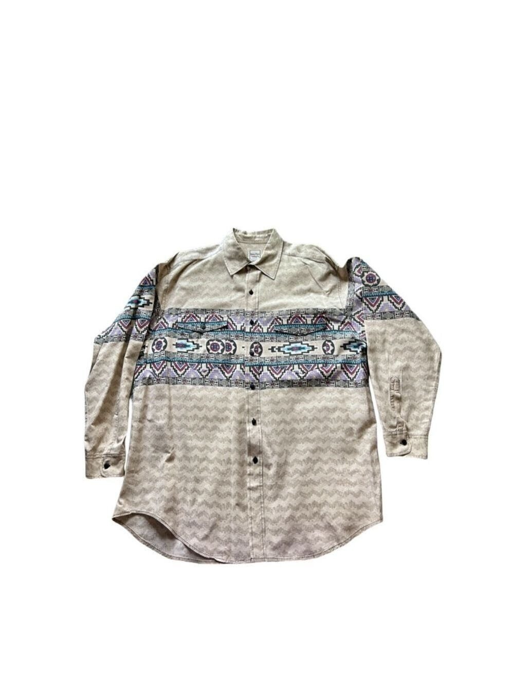 Vintage Western Plains Trading Co. Beige Purple Southwestern Button Shirt XL